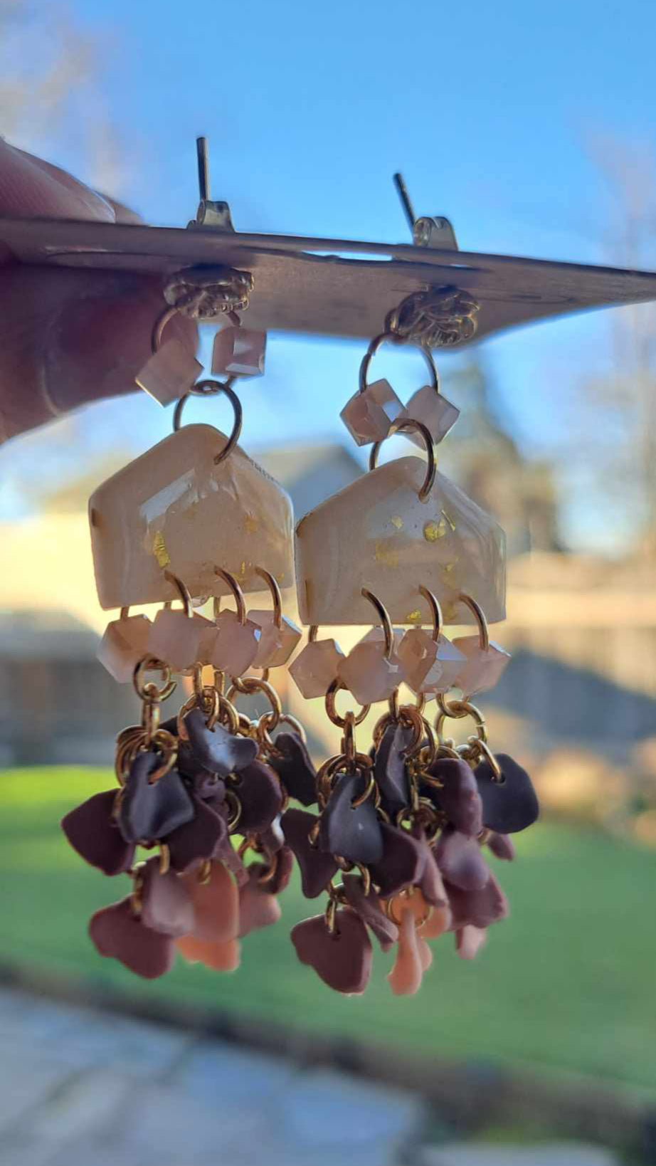 Flower Petal Dangles Handmade Polymer Clay Earrings