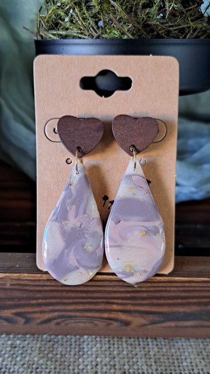 Marble Teardrop Polymer Clay Dangle Earrings