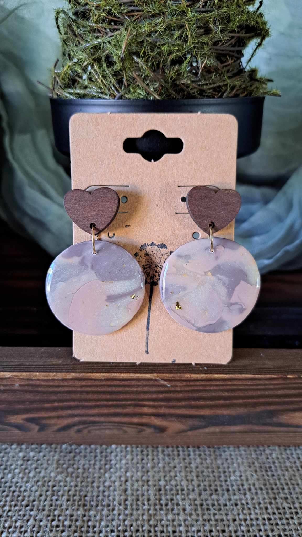 Marble Circle Polymer Clay Dangle Earrings