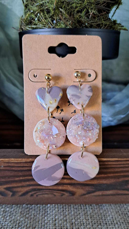 Marble Heart/Circle Polymer Clay Dangle Earrings