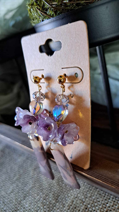 Marble Flower Drop Polymer Clay Dangle Earrings