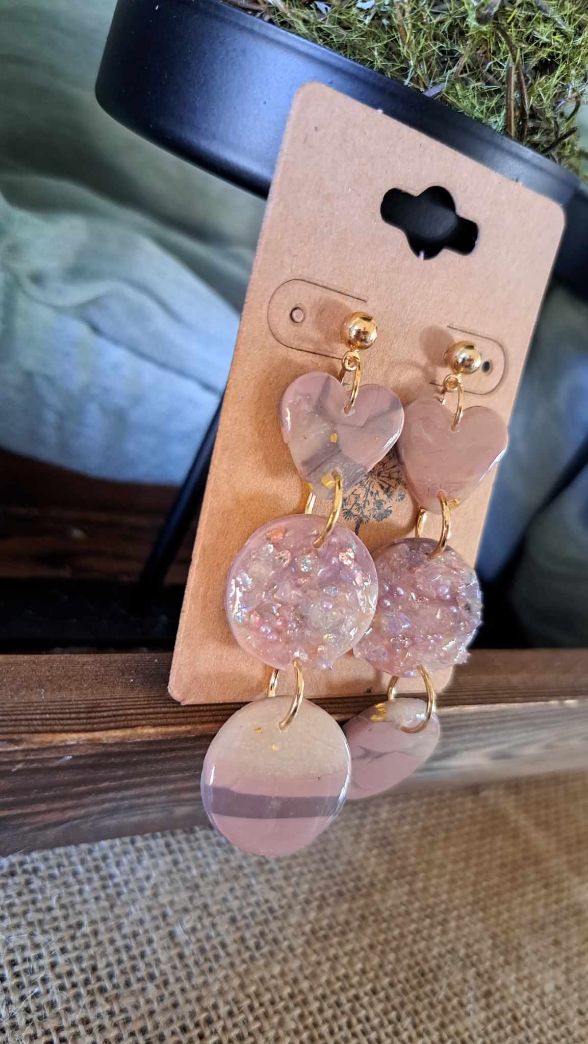 Marble Heart/Circle Polymer Clay Dangle Earrings