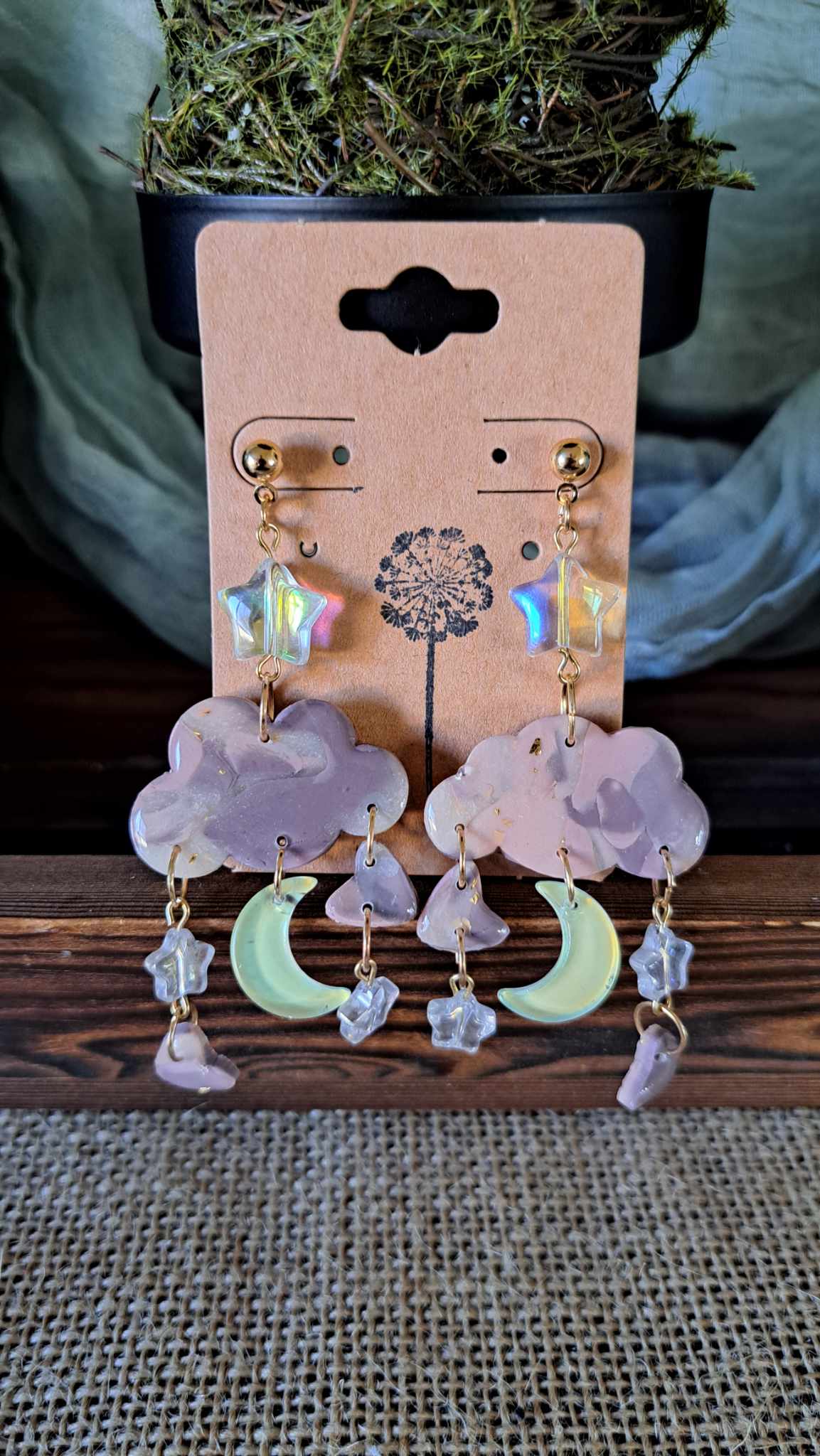 Marble Celestial Clouds Polymer Clay Dangle Earrings