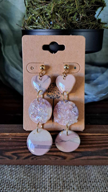 Marble Heart/Circle Polymer Clay Dangle Earrings