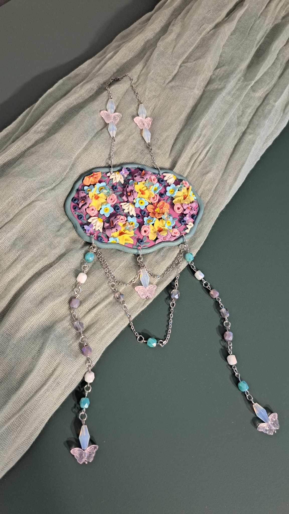 Handmade Spring Flowers Polymer Clay Wall Hanger