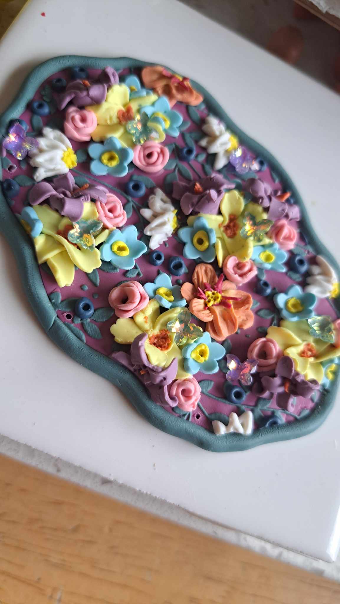 Handmade Spring Flowers Polymer Clay Wall Hanger