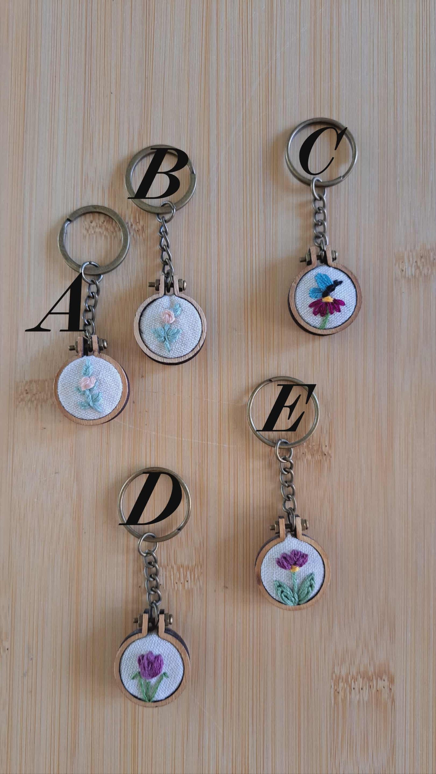 Handcrafted Embroidered Stem Flower Keychain