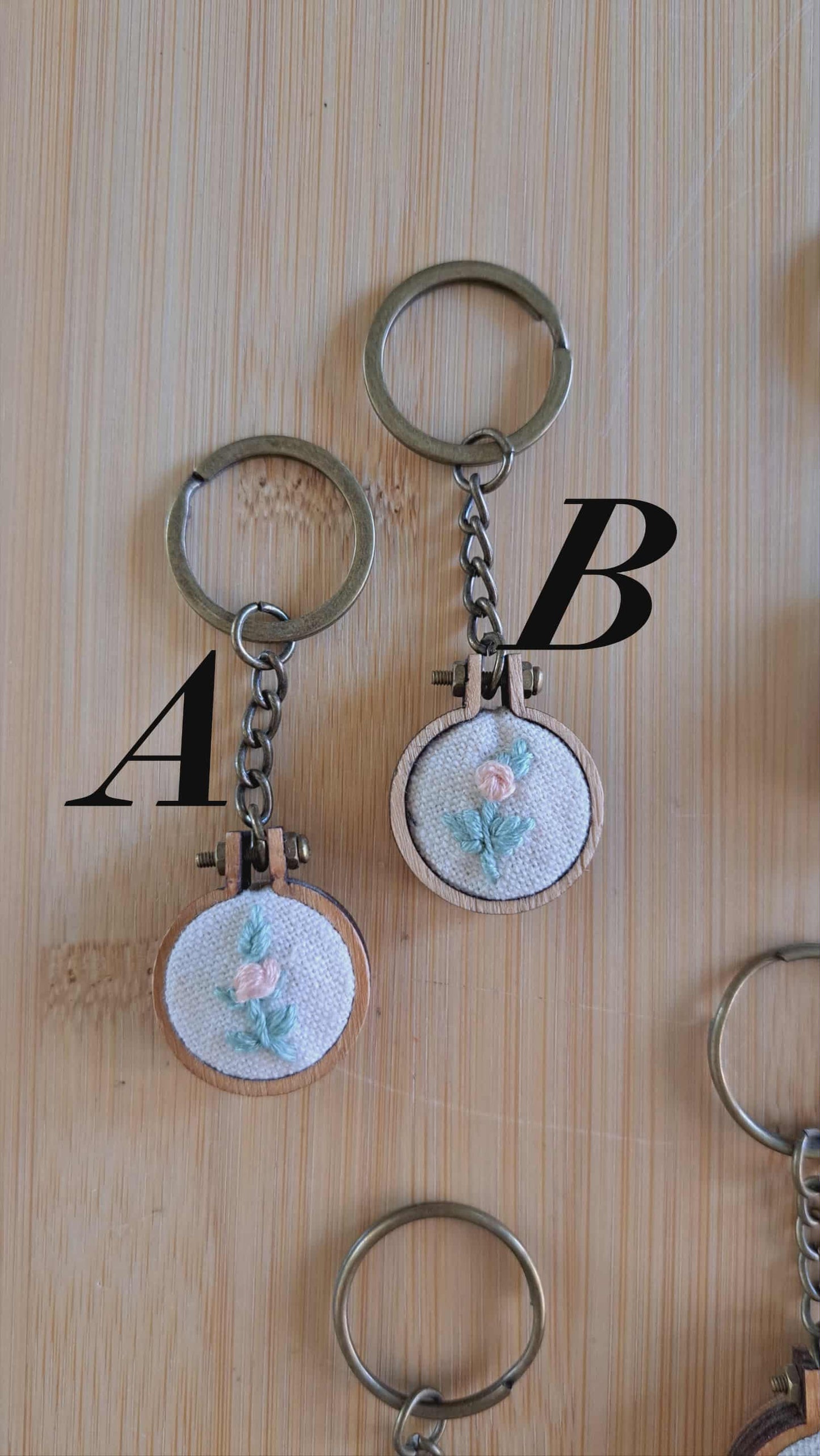 Handcrafted Embroidered Stem Flower Keychain