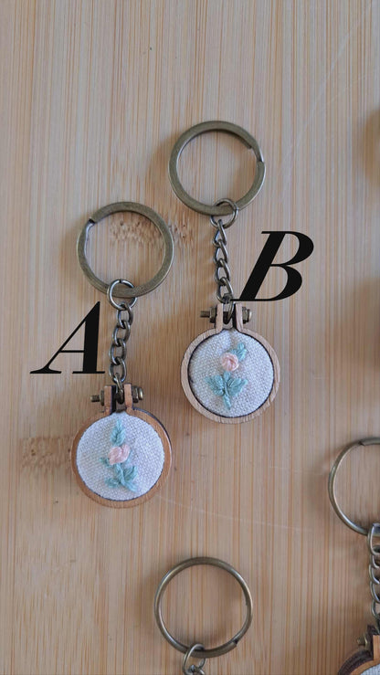 Handcrafted Embroidered Stem Flower Keychain