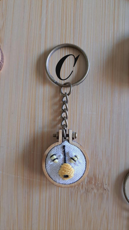 Handcrafted Embroidered Flower/Bees Keychain