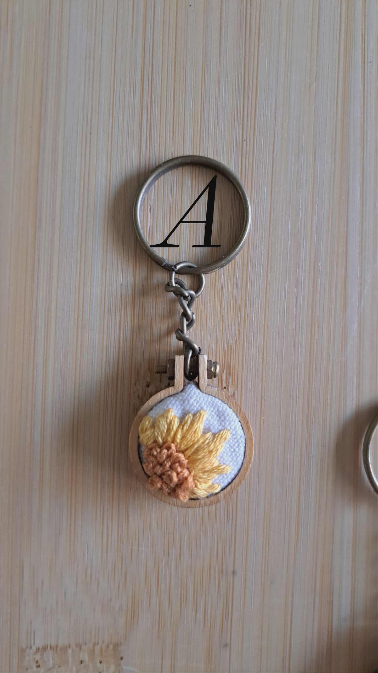 Handcrafted Embroidered Flower/Bees Keychain