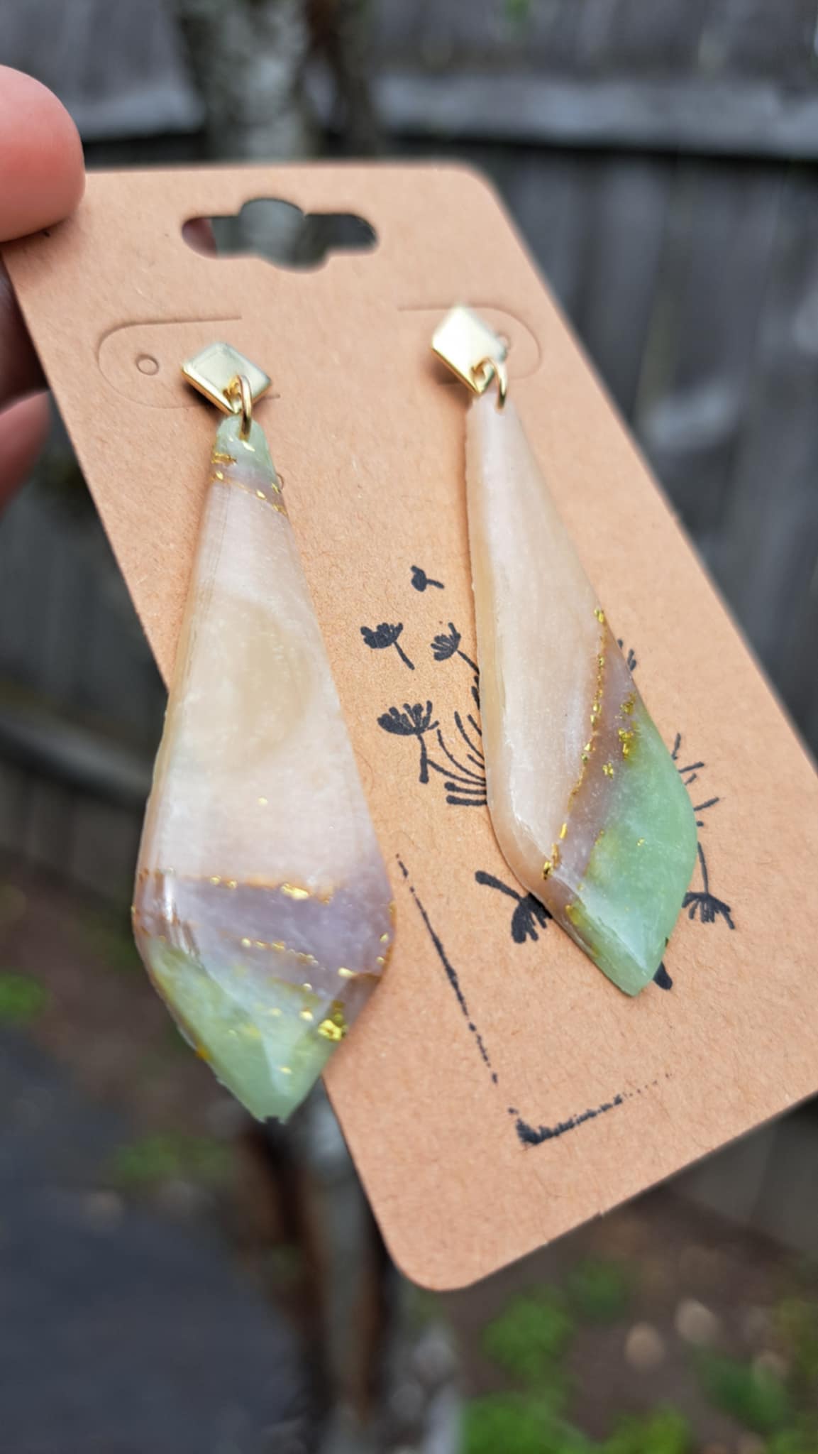 Agate Effect Polymer Clay Dangle Earrings (A)