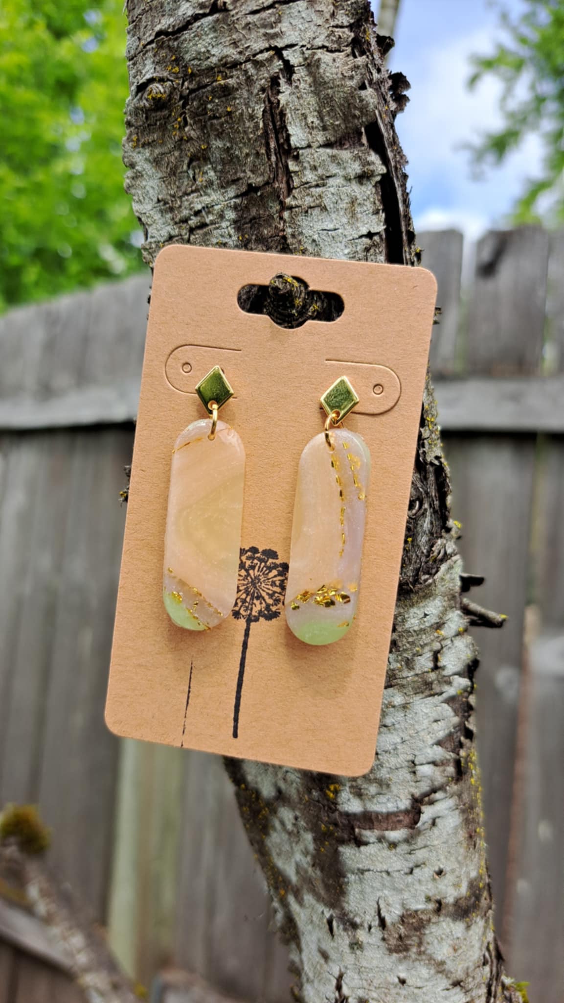 Oblong Agate Effect Polymer Clay Dangle Earrings (B)