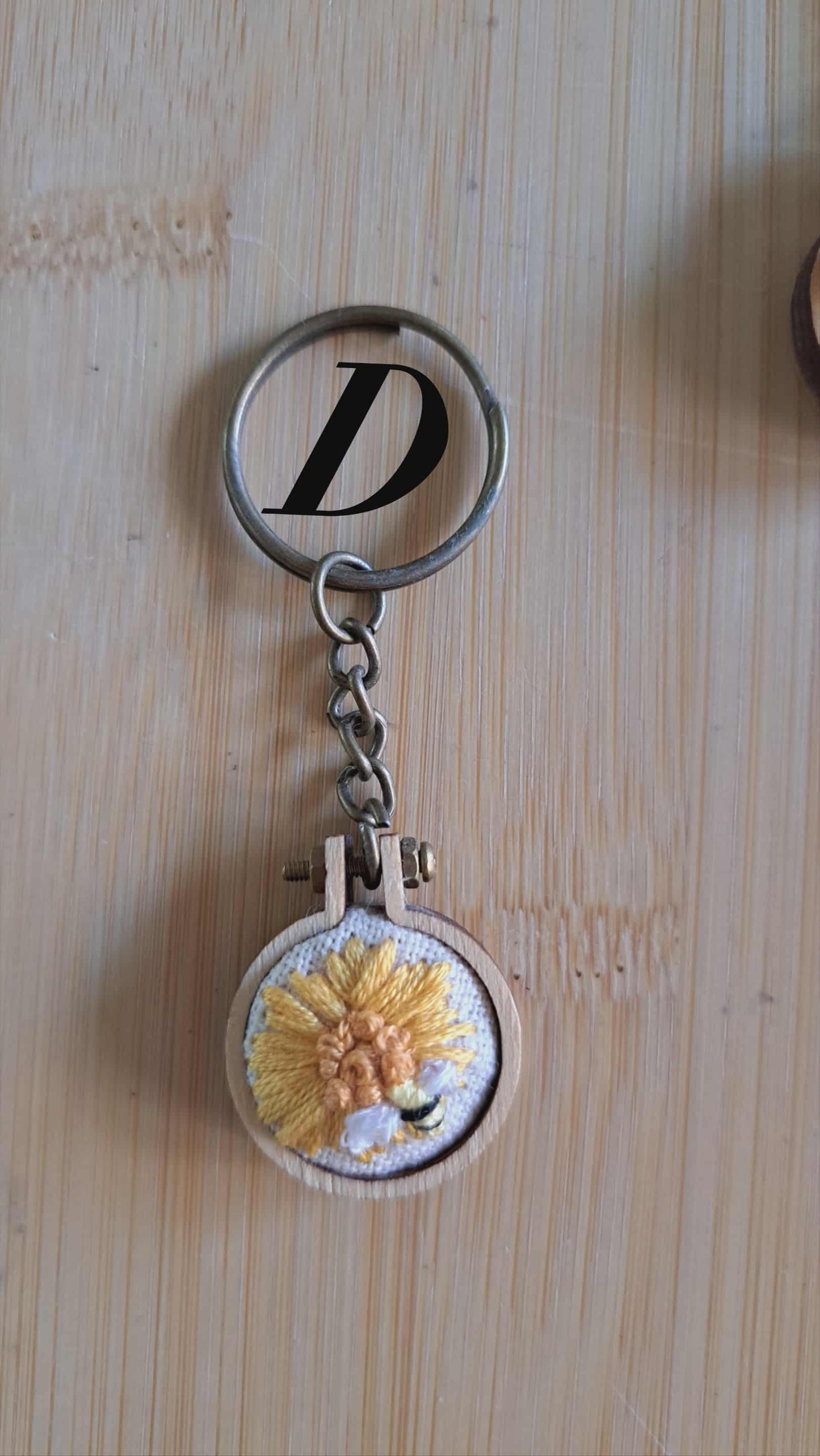 Handcrafted Embroidered Flower/Bees Keychain