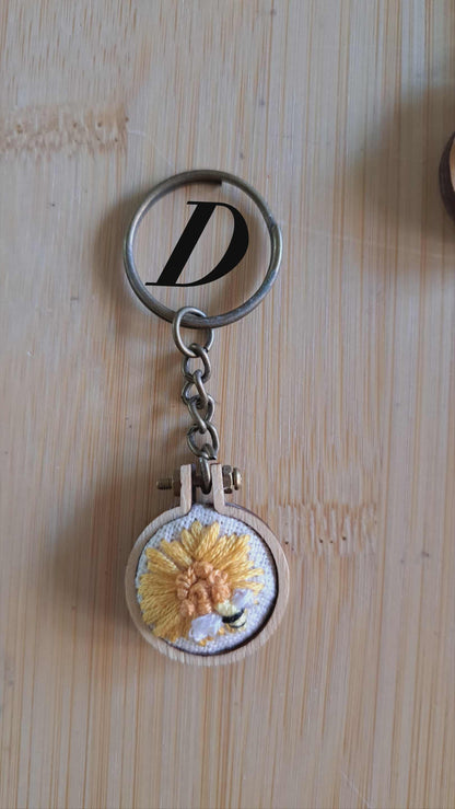 Handcrafted Embroidered Flower/Bees Keychain