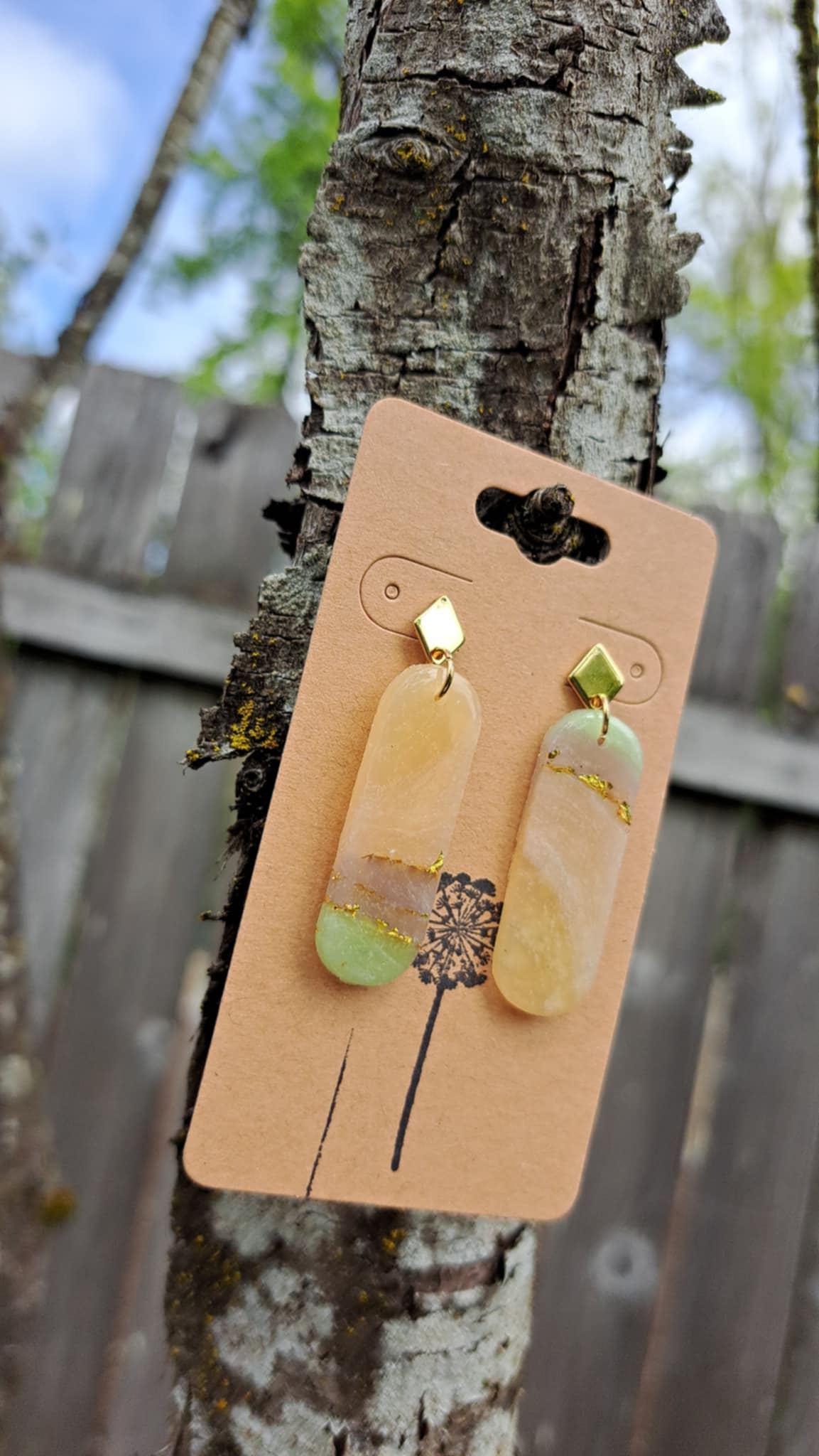 Oblong Agate Effect Polymer Clay Dangle Earrings (B)