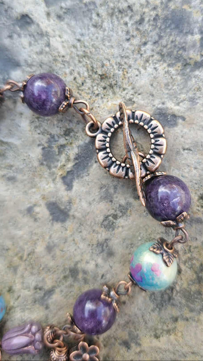 Handcrafted Purple/Teal Bead Bracelet