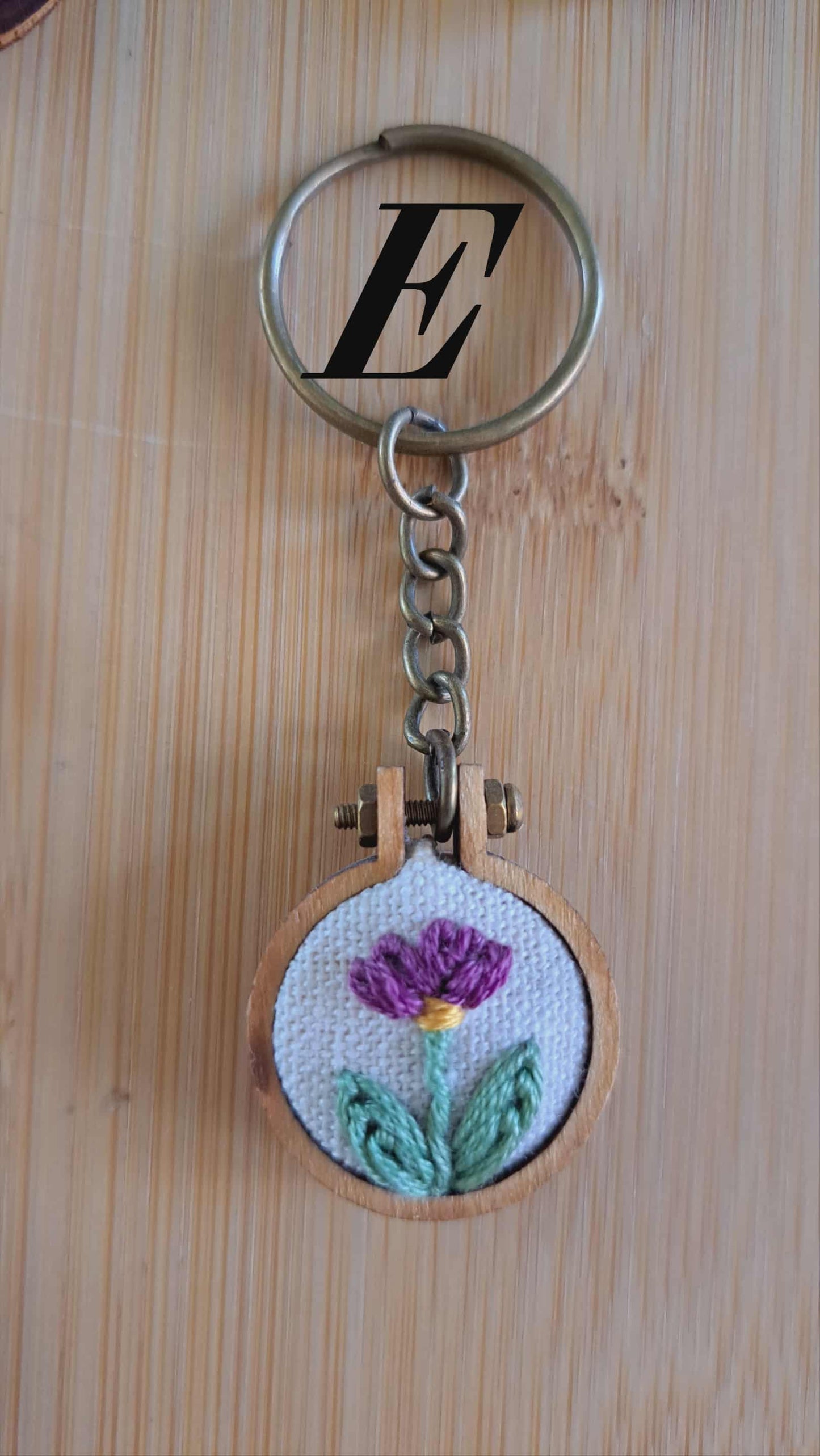 Handcrafted Embroidered Stem Flower Keychain
