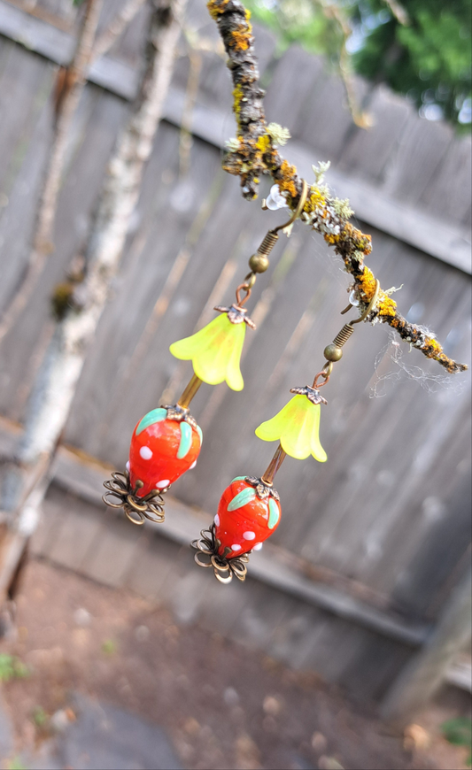 Handcrafted Strawberry Lamp Dangle Earrings
