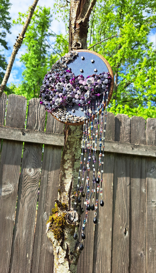 "Stormy Night" Handcrafted Bead Embroidery Wall Hanger