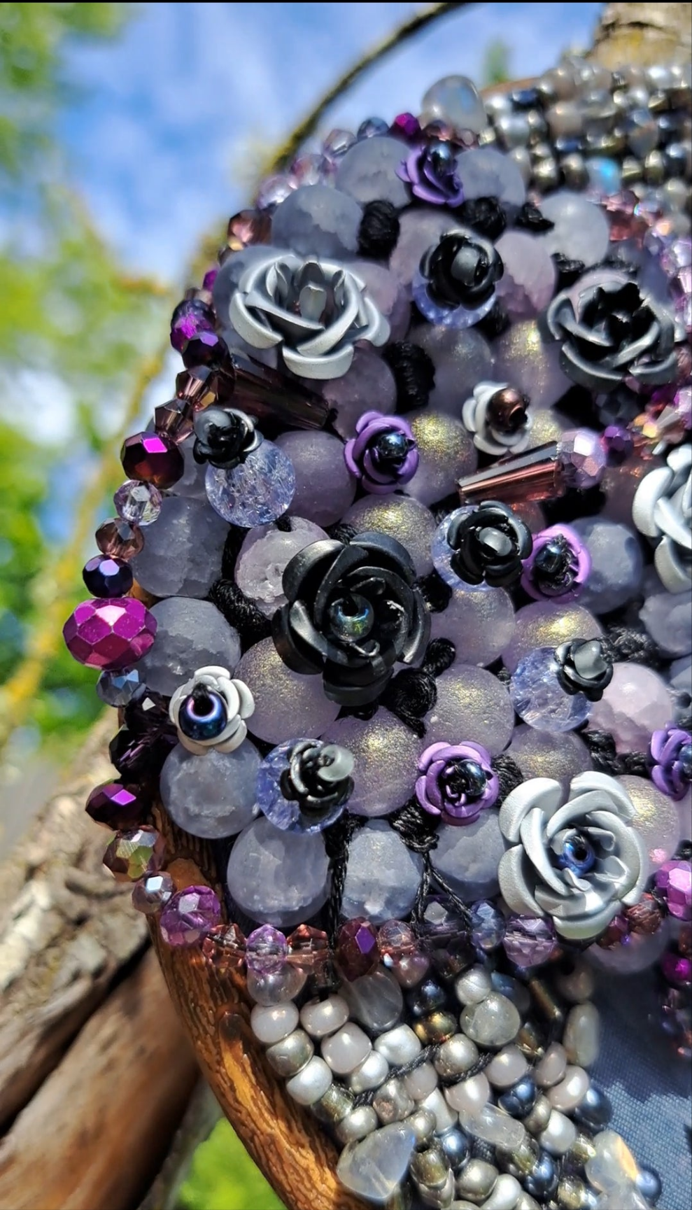 "Stormy Night" Handcrafted Bead Embroidery Wall Hanger