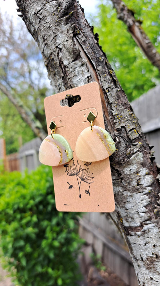 Curvilinear Triangle Agate Effect Polymer Clay Dangle Earrings (C)