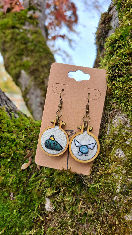 Handcrafted  "Ocarina & Navi" Embroidery Earrings