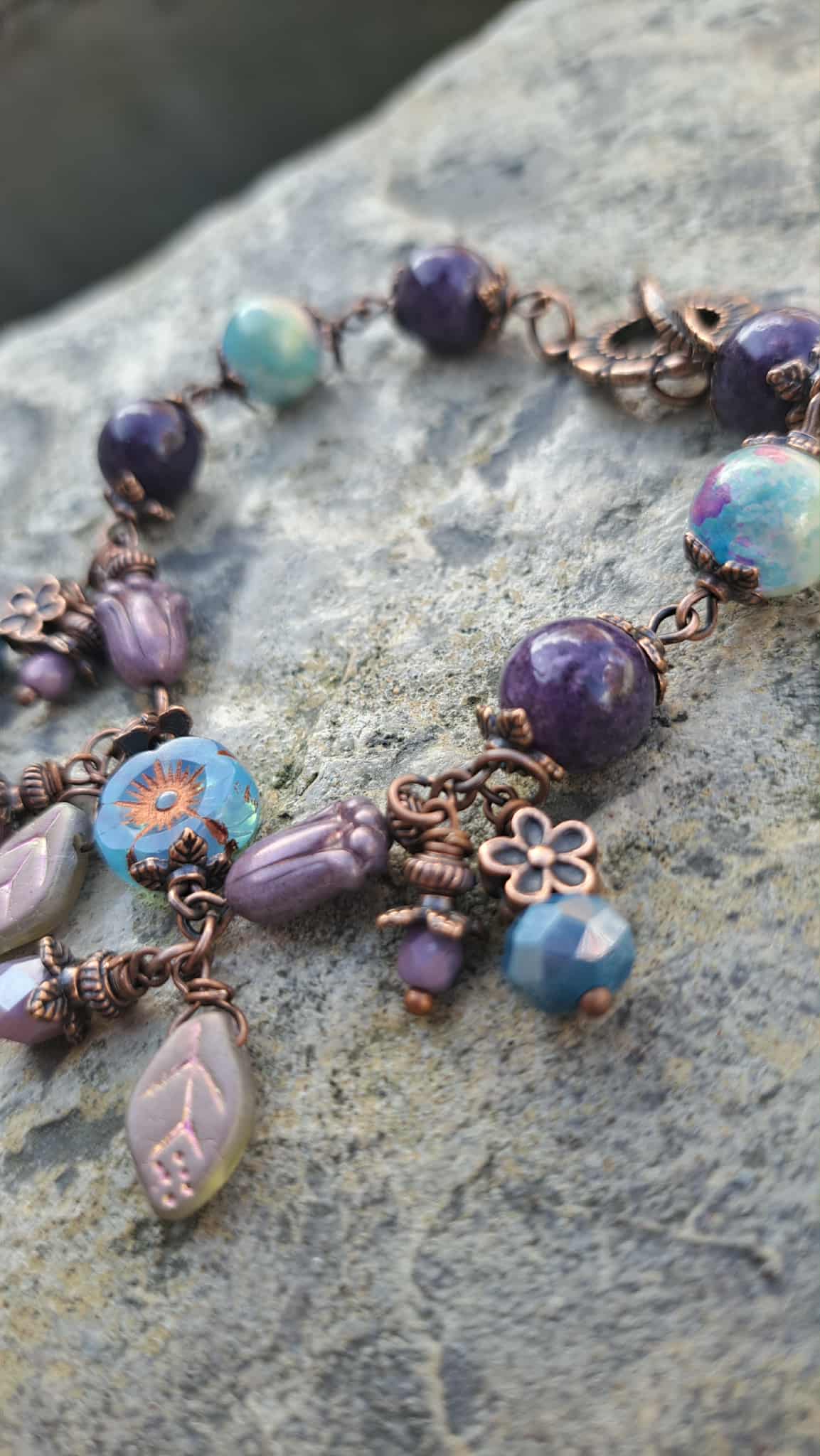 Handcrafted Purple/Teal Bead Bracelet