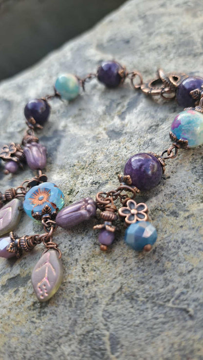 Handcrafted Purple/Teal Bead Bracelet