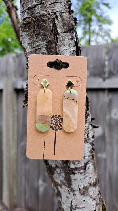 Oblong Agate Effect Polymer Clay Dangle Earrings (B)