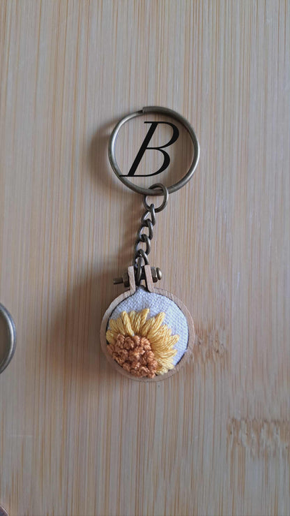 Handcrafted Embroidered Flower/Bees Keychain