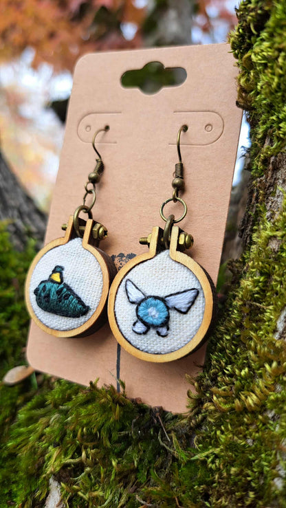 Handcrafted  "Ocarina & Navi" Embroidery Earrings