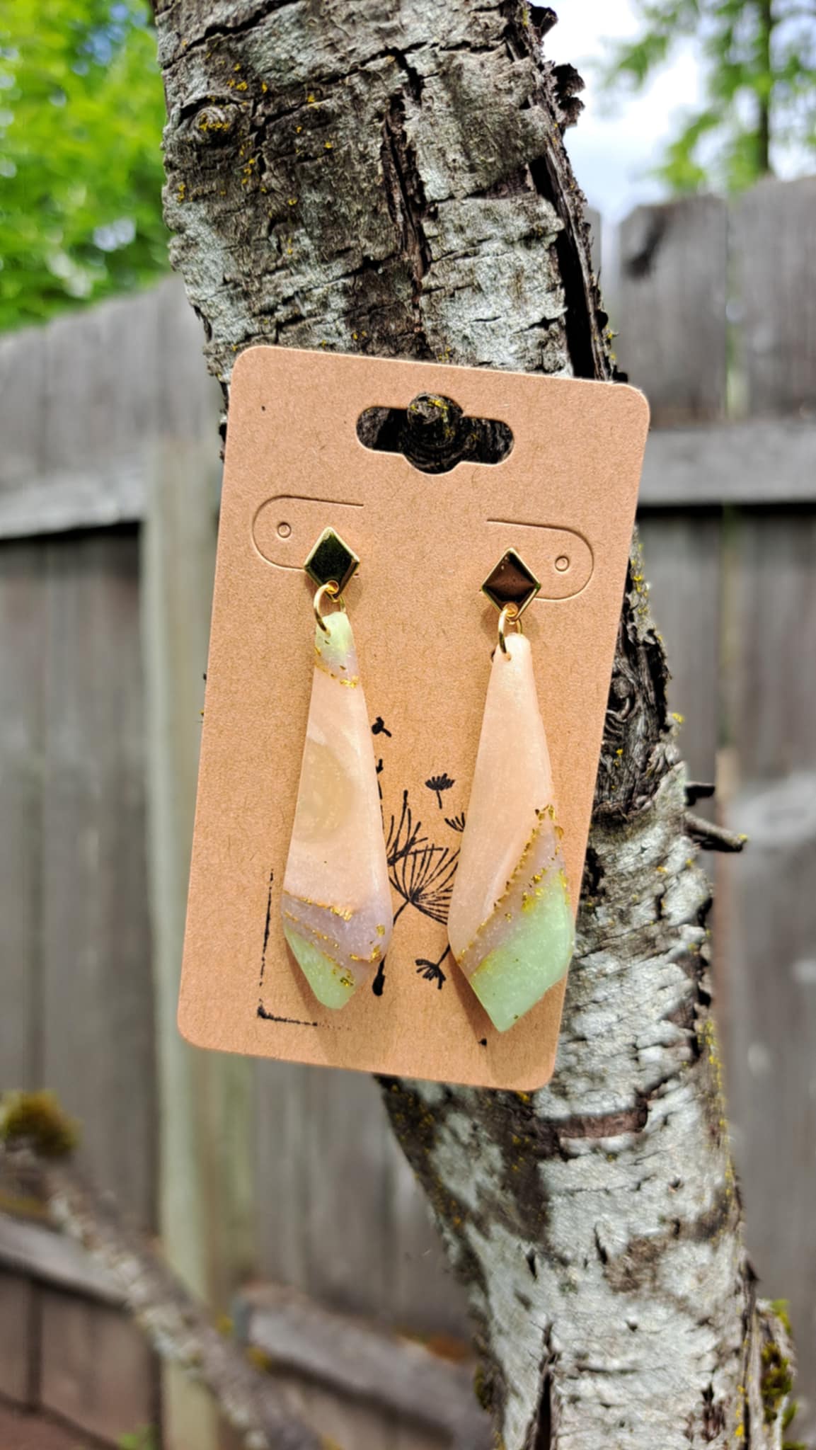 Agate Effect Polymer Clay Dangle Earrings (A)
