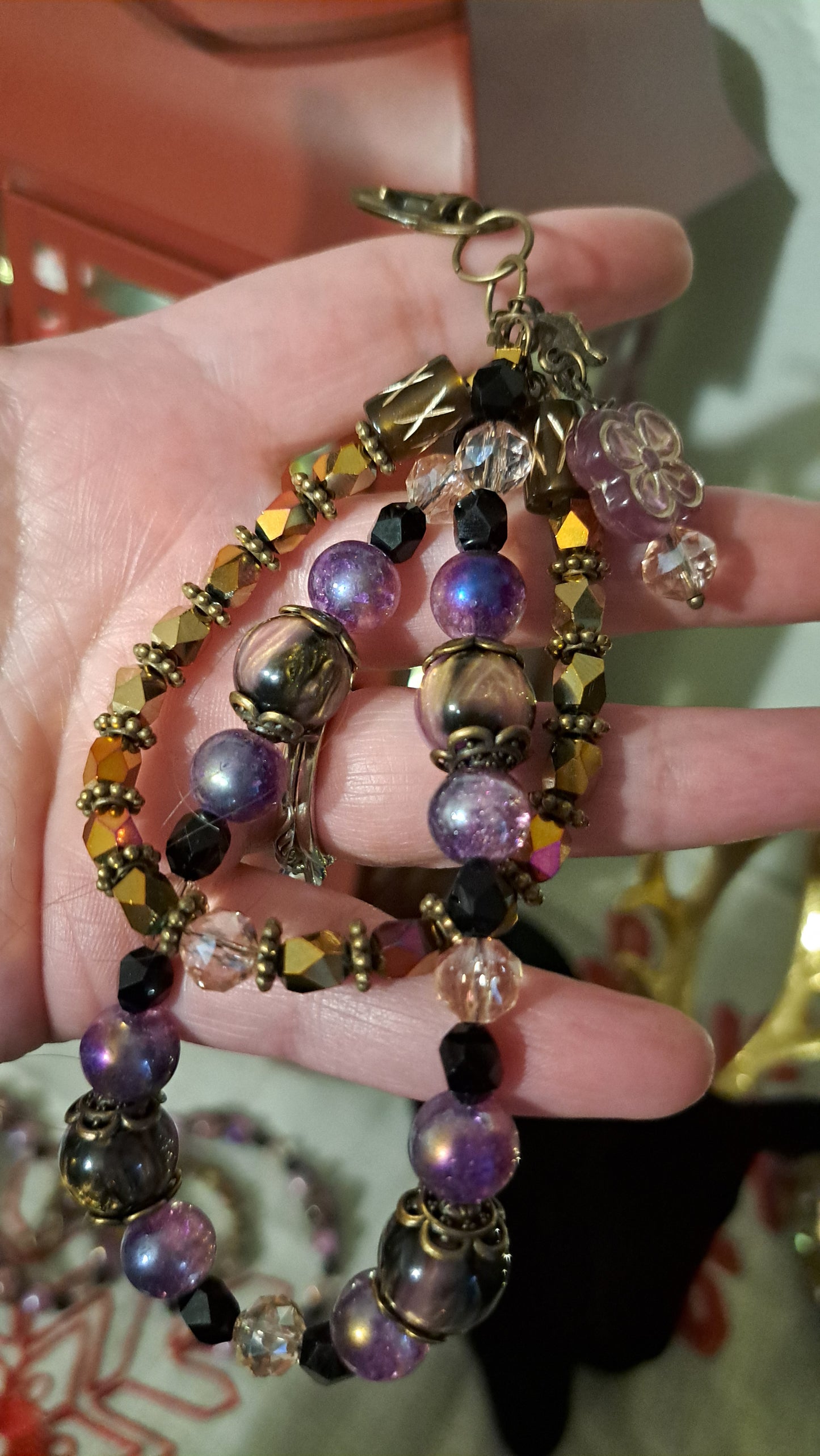 Handcrafted Purple/ Black/ Gold Dangle Charm