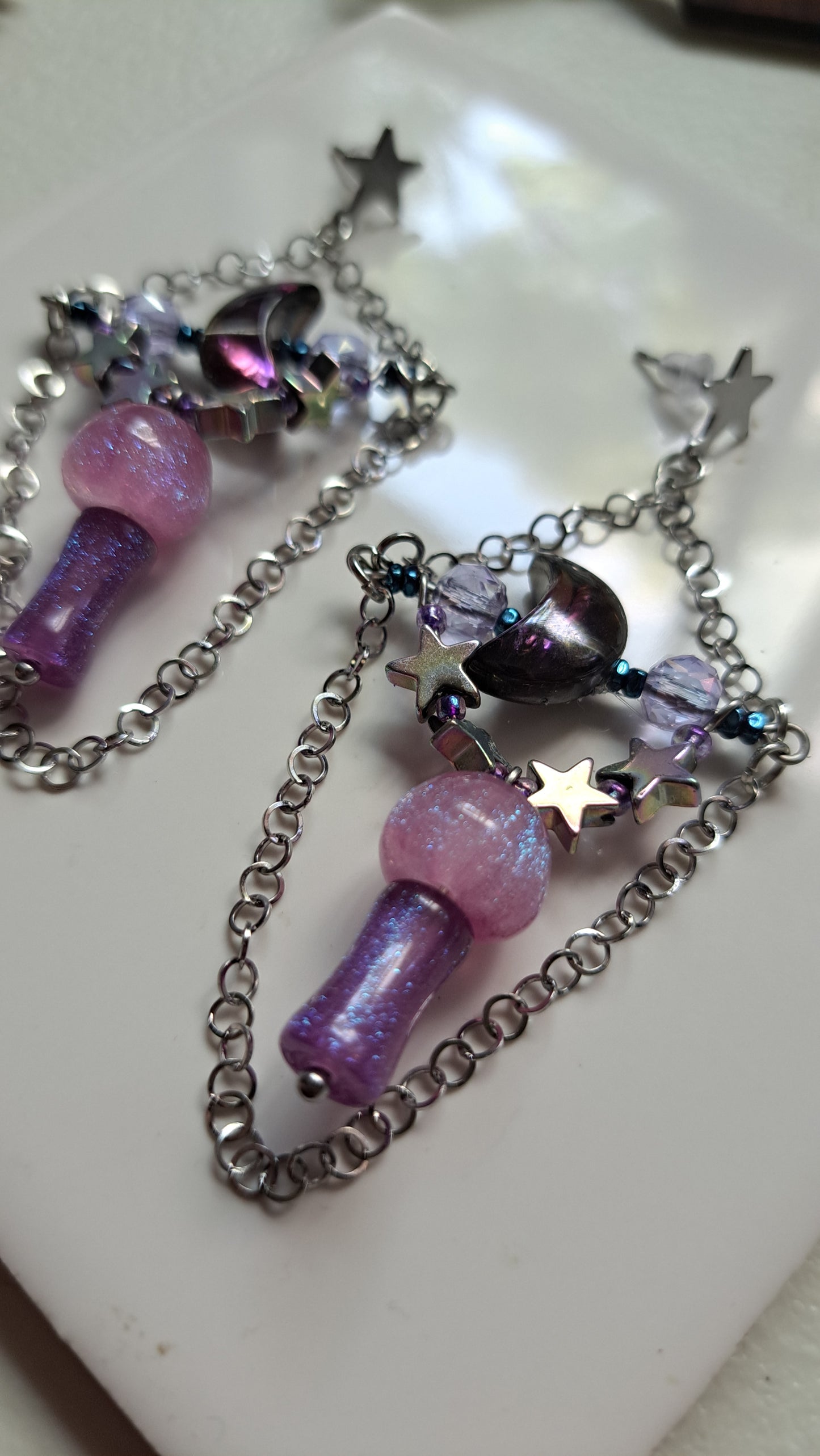 Handcrafted Galactic Mushroom Dangle Earrings