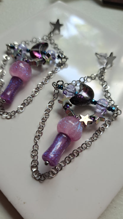 Handcrafted Galactic Mushroom Dangle Earrings