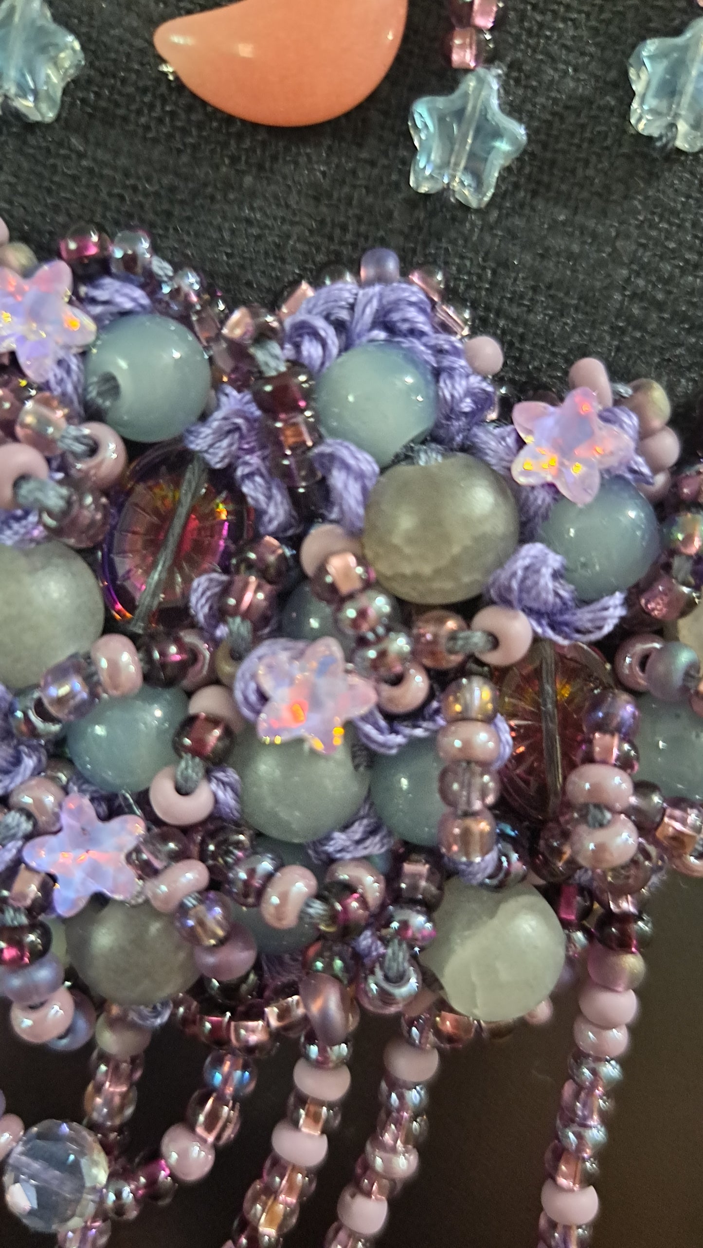 Handcrafted "Moon & Stars" 4 in Beaded Wall Hanger