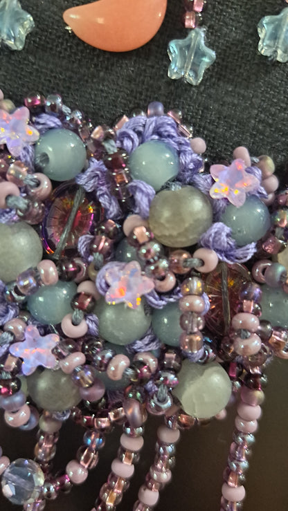 Handcrafted "Moon & Stars" 4 in Beaded Wall Hanger