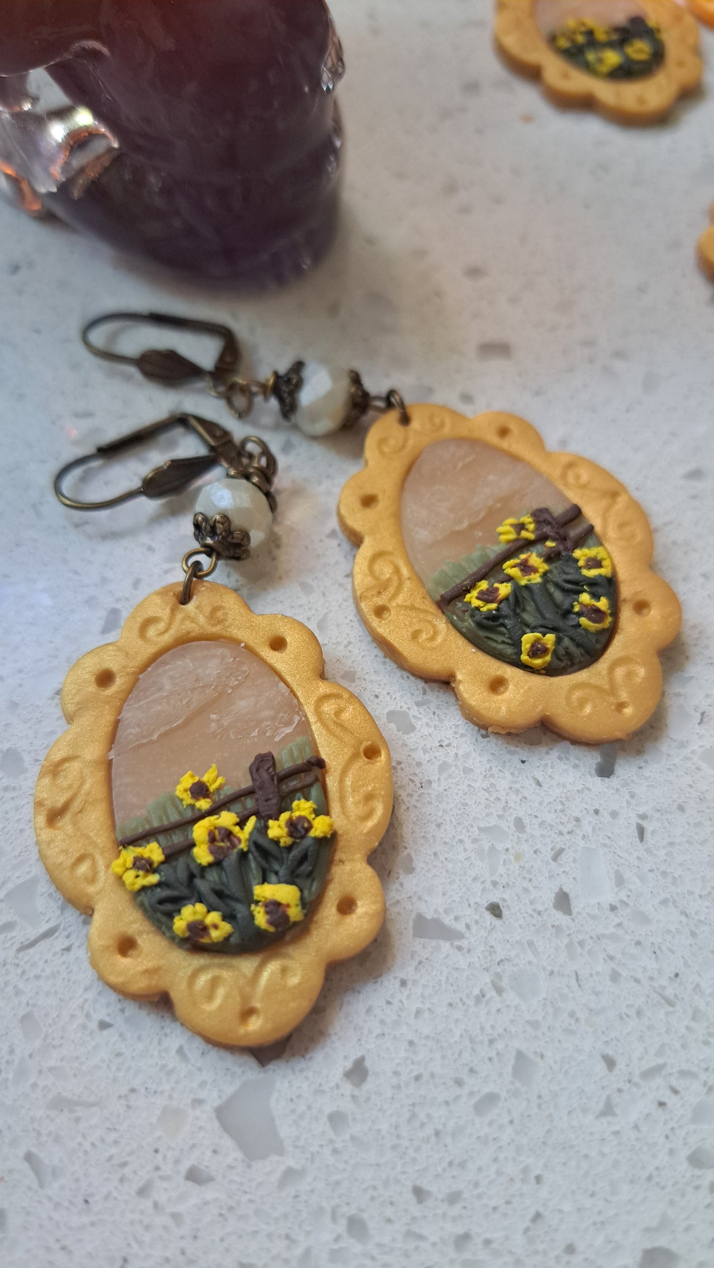 Handmade "Foggy Sunflower" Polymer Clay Earrings