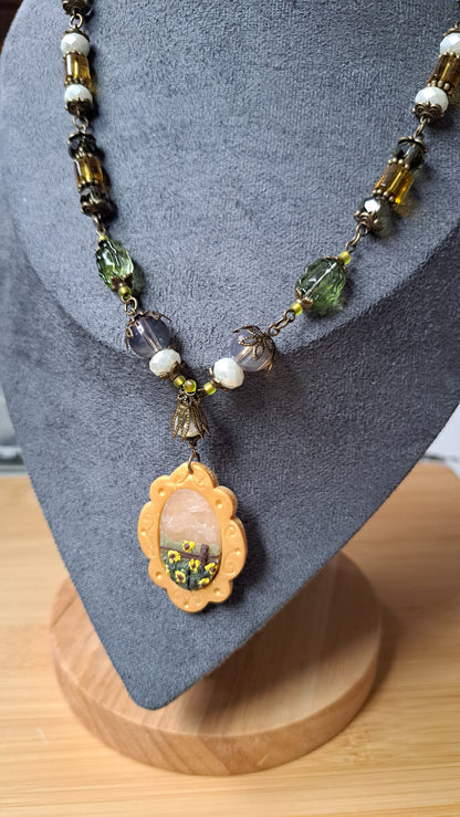 Handcrafted "Foggy Sunflower" Bead Necklace