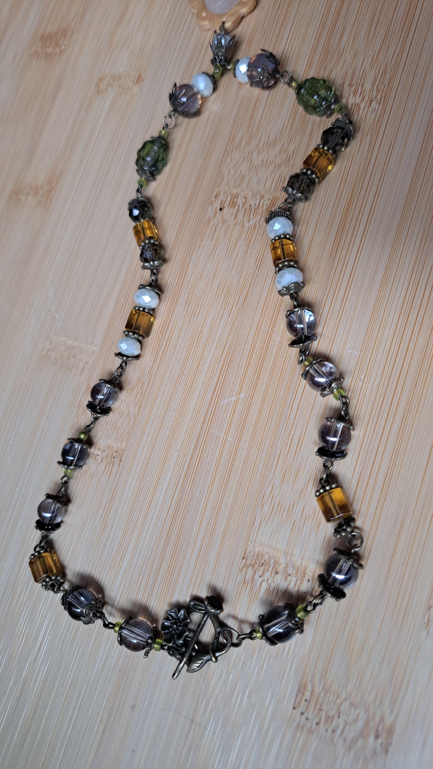 Handcrafted "Foggy Sunflower" Bead Necklace