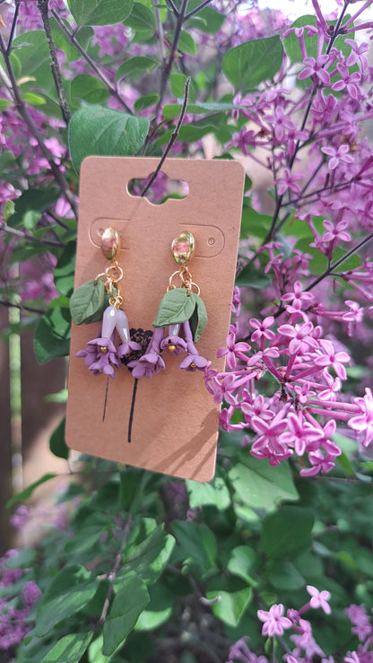 "Syringa~Dark Purple Lilac" Dangle Earrings