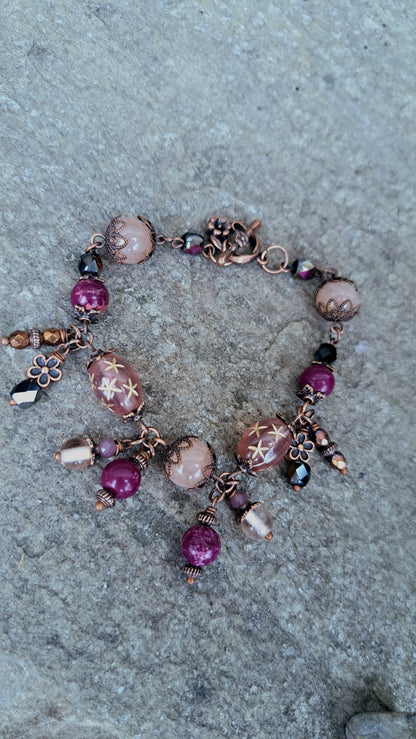 Handcrafted "Dark Plum Fairy" Bead Bracelet