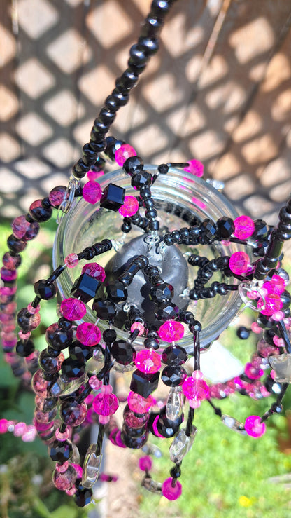 Handcrafted Black/Hot Pink Beaded Plant Hanger