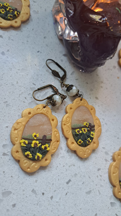Handmade "Foggy Sunflower" Polymer Clay Earrings