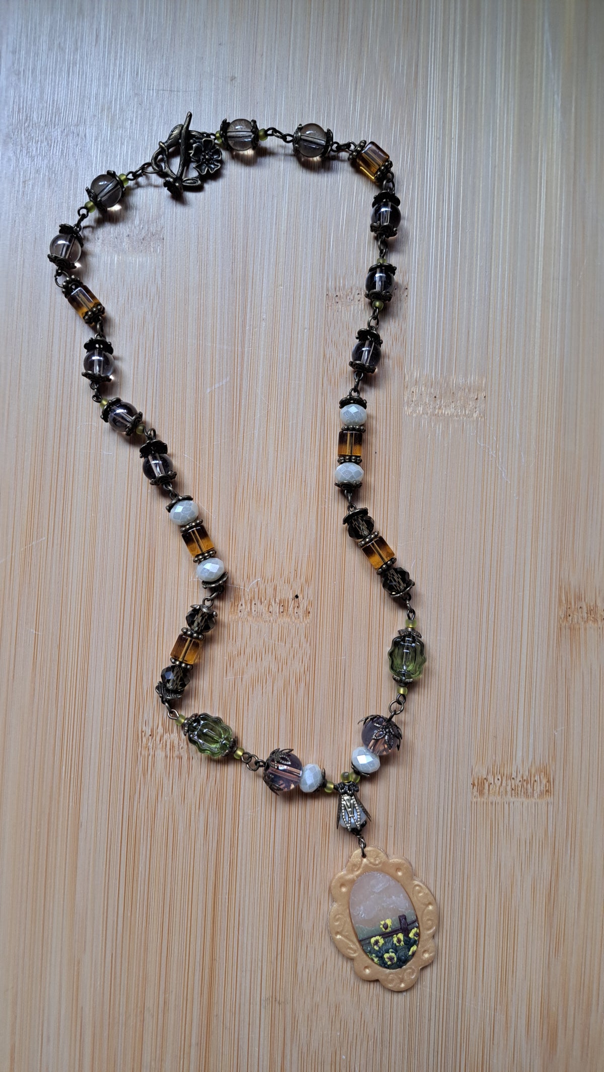 Handcrafted "Foggy Sunflower" Bead Necklace