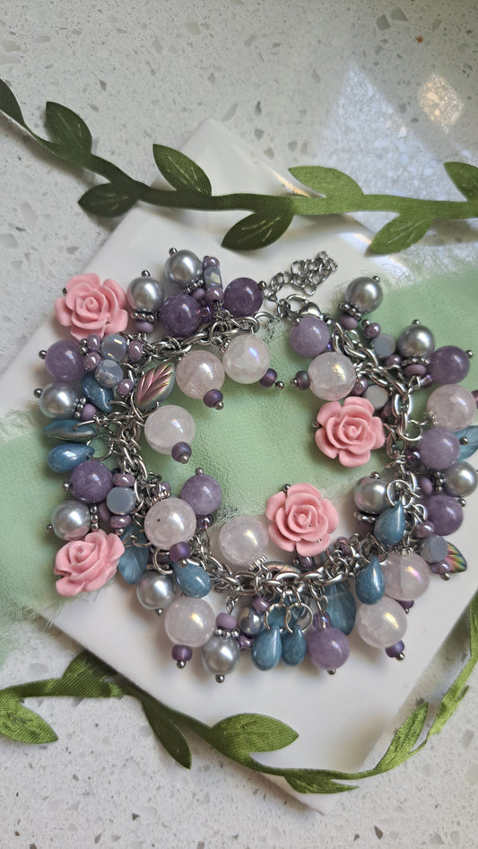Handcrafted Steel Rose Cluster Bracelet