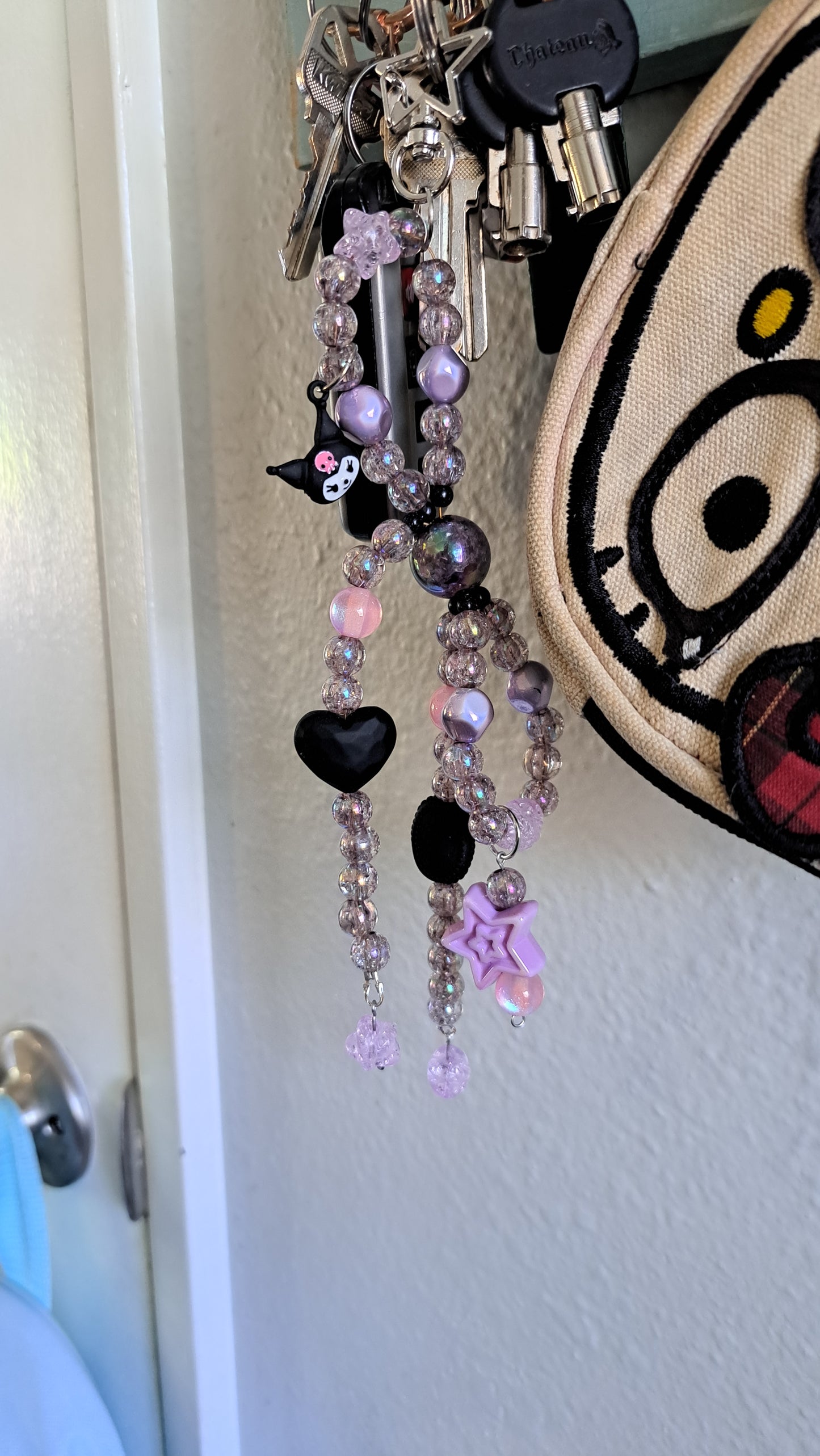 Handcrafted Purple/Black Bow Keychain