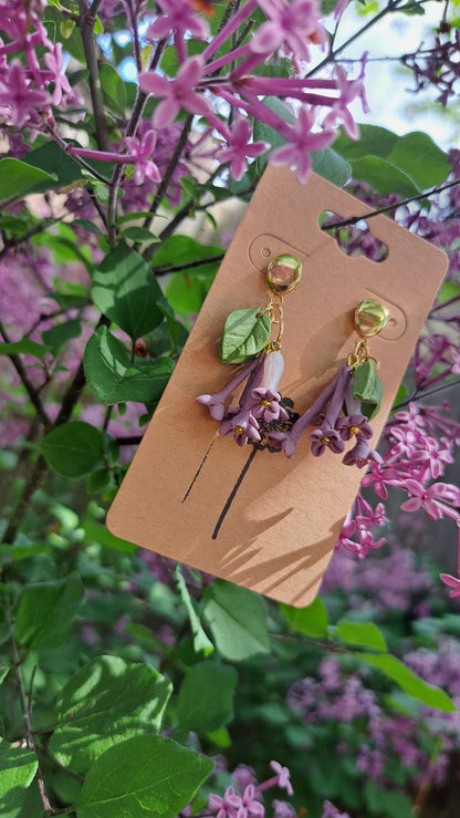 "Syringa~Dark Purple Lilac" Dangle Earrings