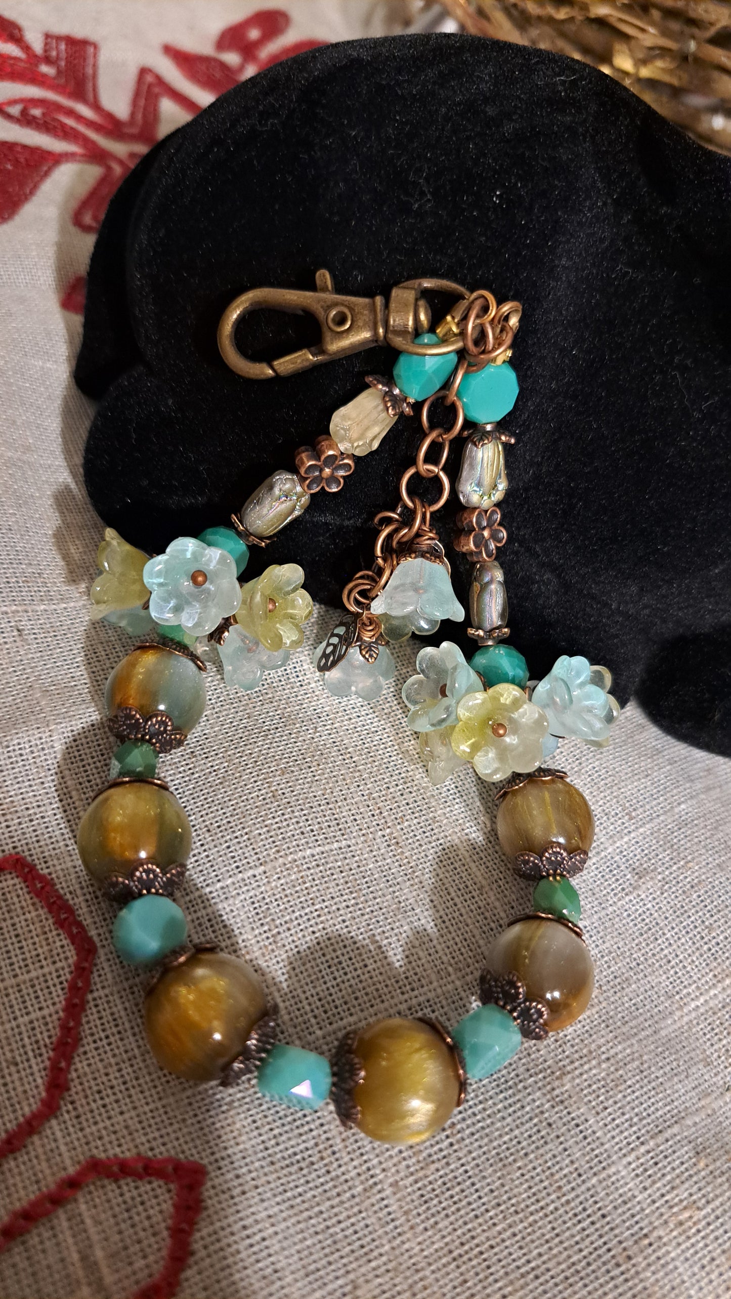 Hancrafted "Flowers In Moss" Dangle Charm/Keychains